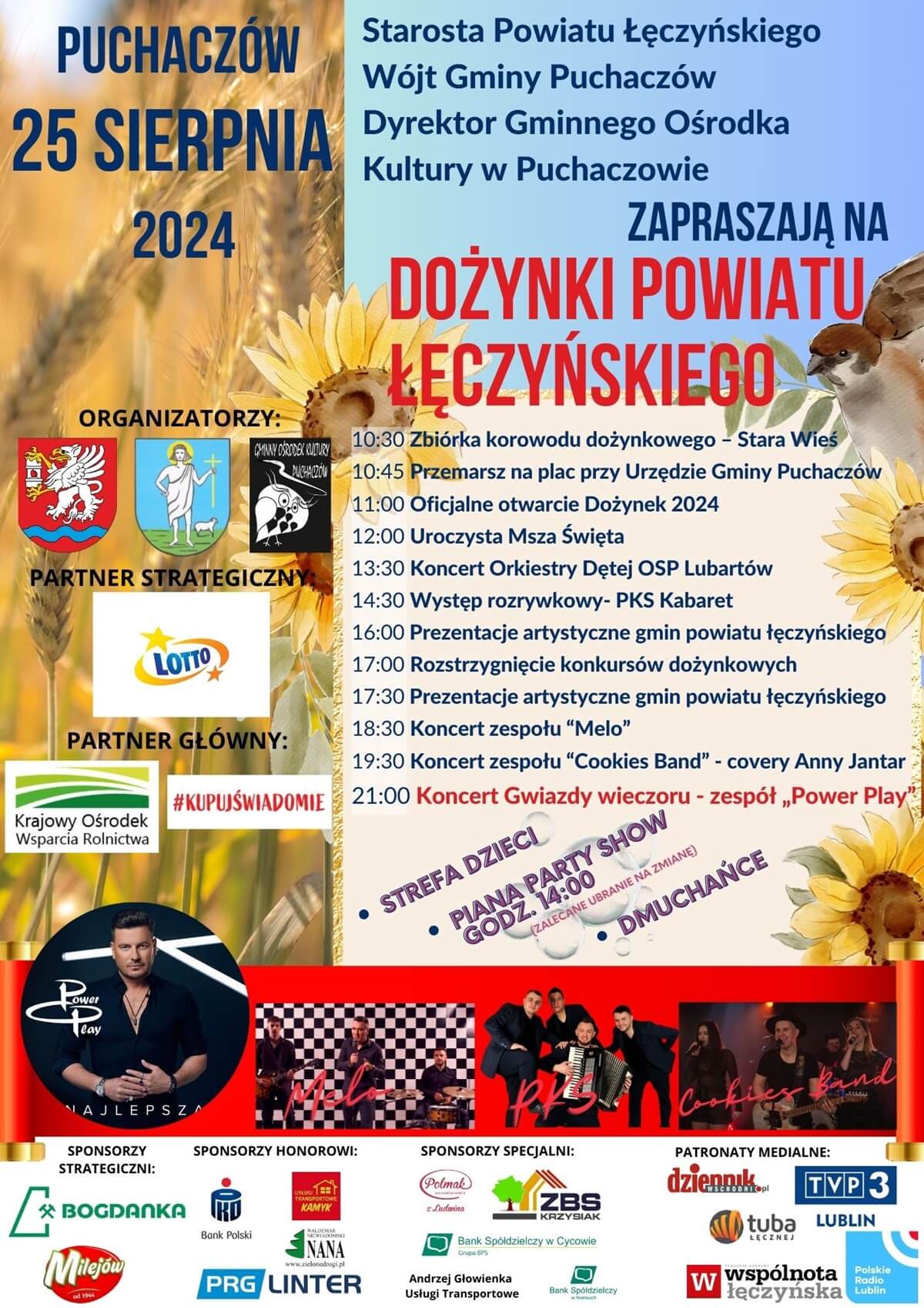 Dożynki powiatu łęczyńskiego w Puchaczowie 2024 – plakat, program wydarzenia