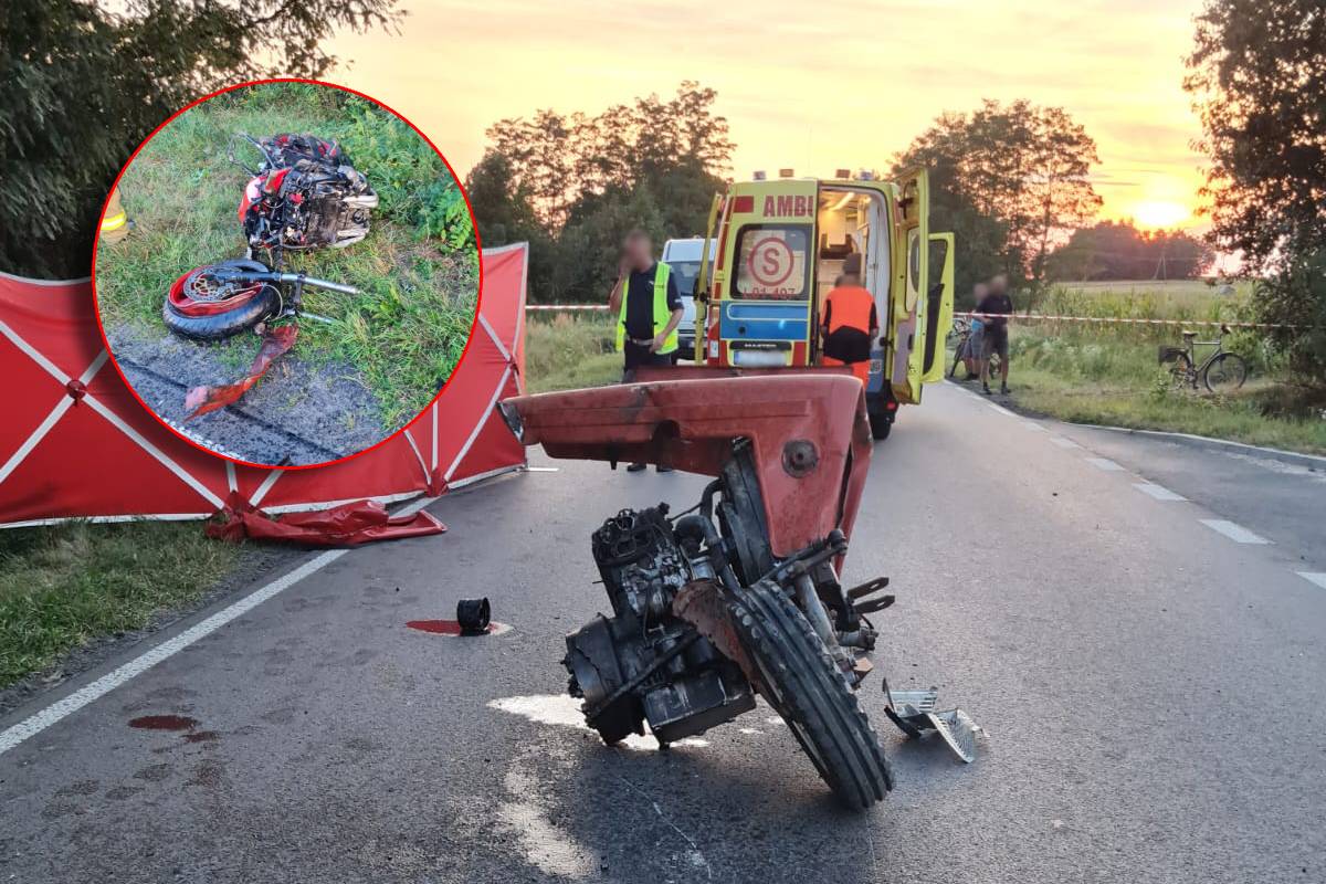 Wypadek motocyklisty i ciągnika rolniczego w Zagródkach