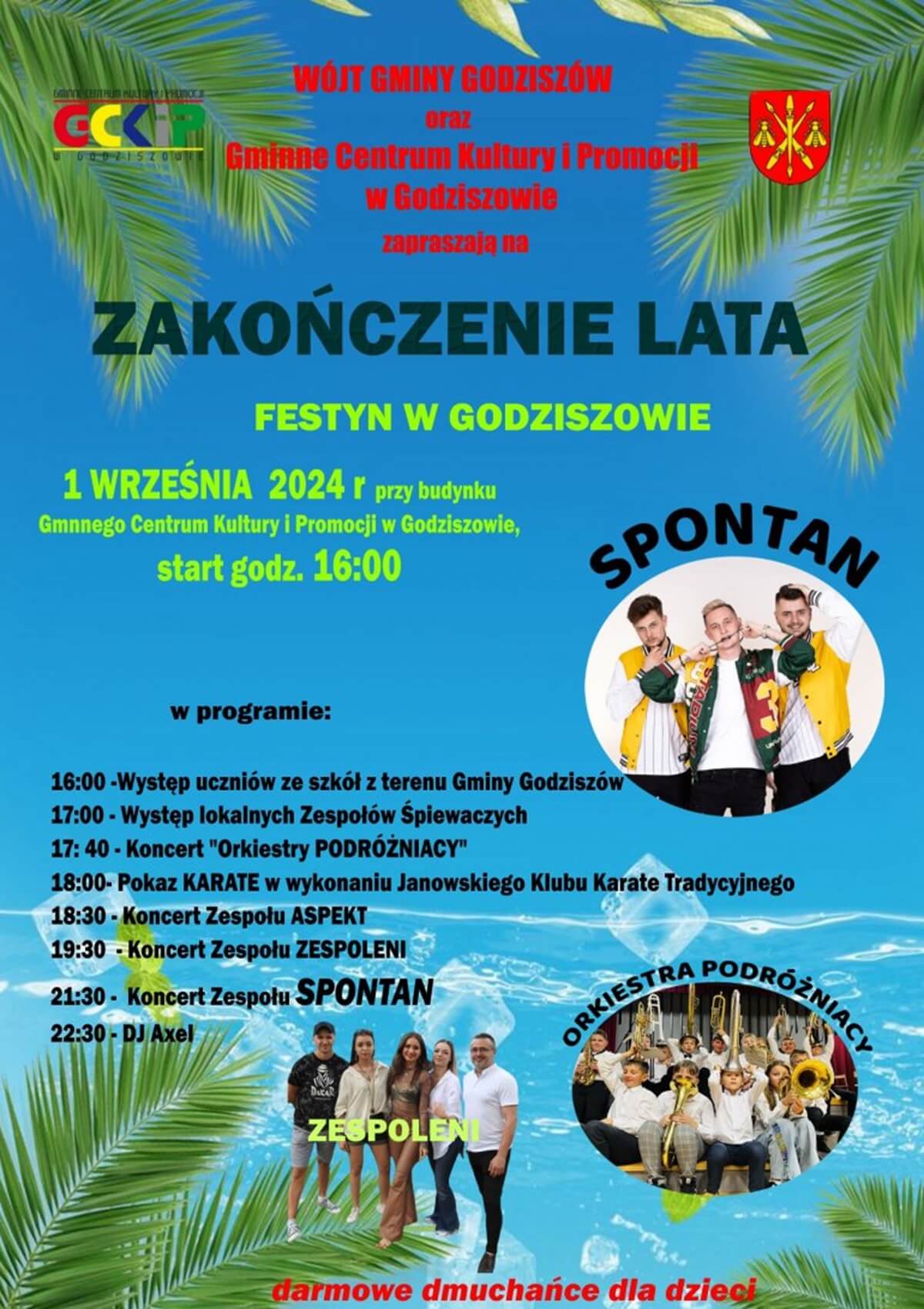 Zakończenie Lata w Godziszowie 2024. Koncert zespołu Spontan. Zobacz godzinowy program 1 Festyn Zakończenie Lata w Godziszowie 2024 - plakat, program wydarzenia