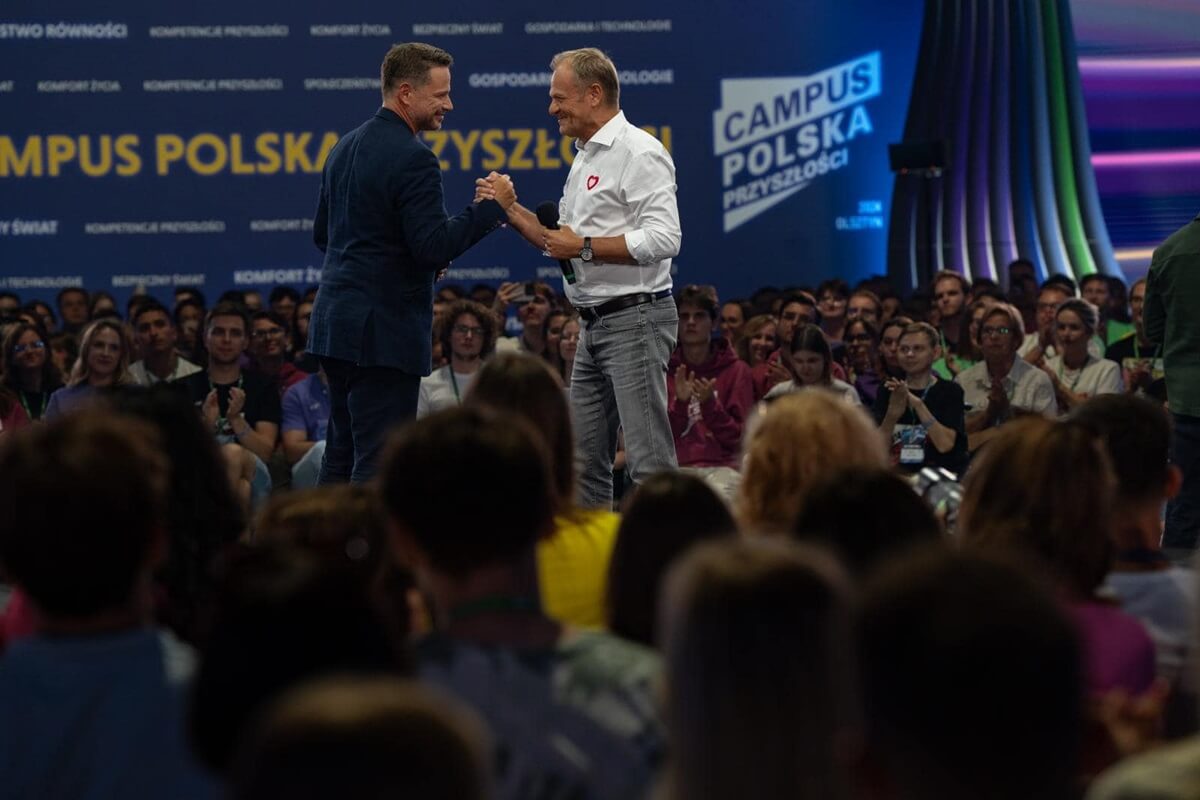 Rafał Trzaskowski i Donald Tusk podczas Campus Polska Przyszłości