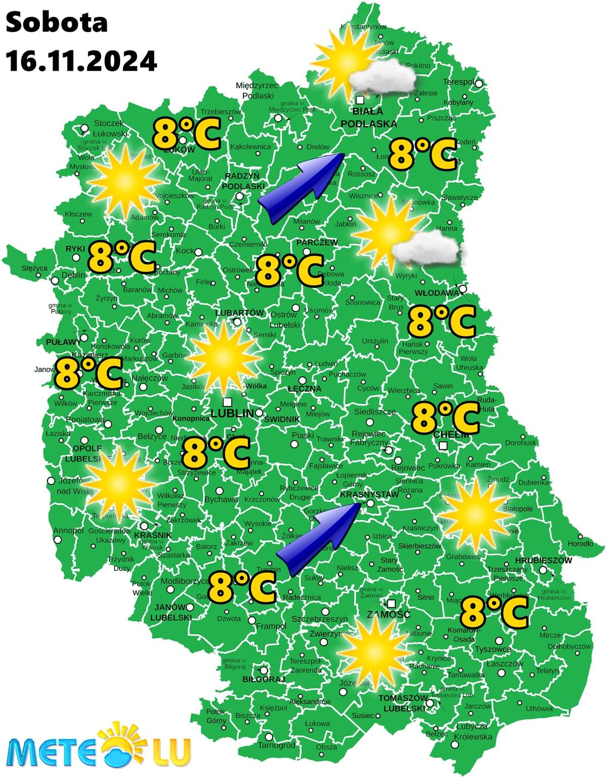 Weekendowa prognoza pogody dla woj. lubelskiego. Przejaśnienia i wyższe temperatury na horyzoncie 2 Prognoza pogody na sobotę 16 listopada w województwie lubelskim