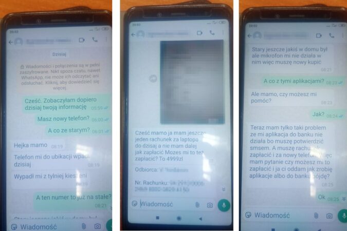 zdjęcia telefonu z rozmowy z oszustem