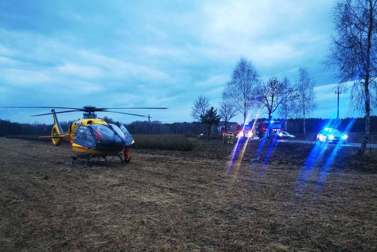 Ford wypadł z drogi i uderzył w drzewo